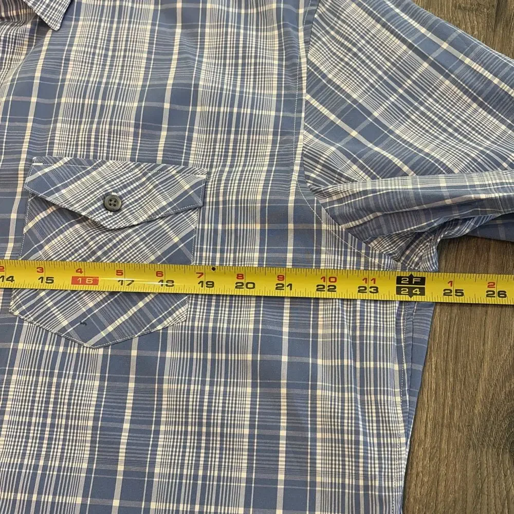 Banana Republic Men's XL Shirt Blue Plaid Button Down Short Sleeve 17-17.5